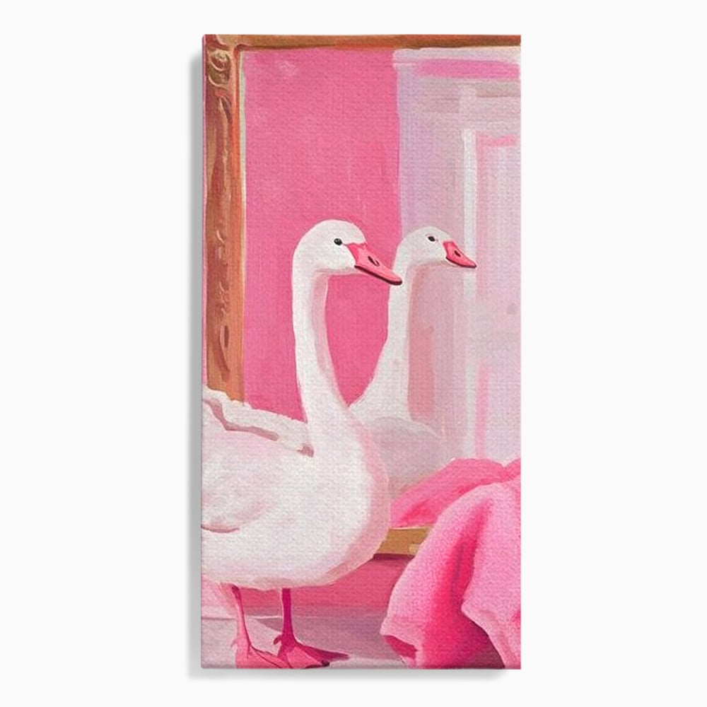 Tablou canvas cu tablou canvas cu lebada in oglinda, fara rama, pe sasiu de lemn